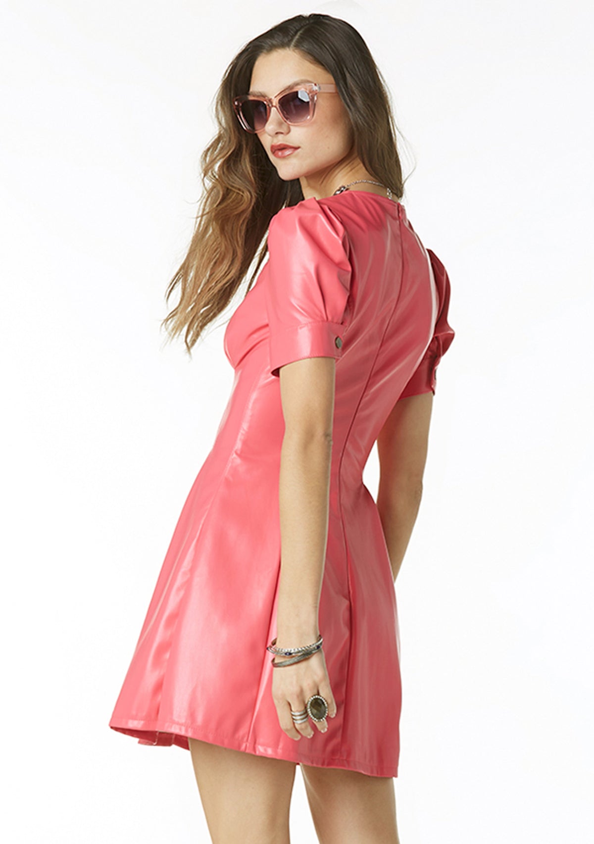 open lace back dress Hot Pink Pleather Mini Dress M / Pink / Faux Leather main image 1
