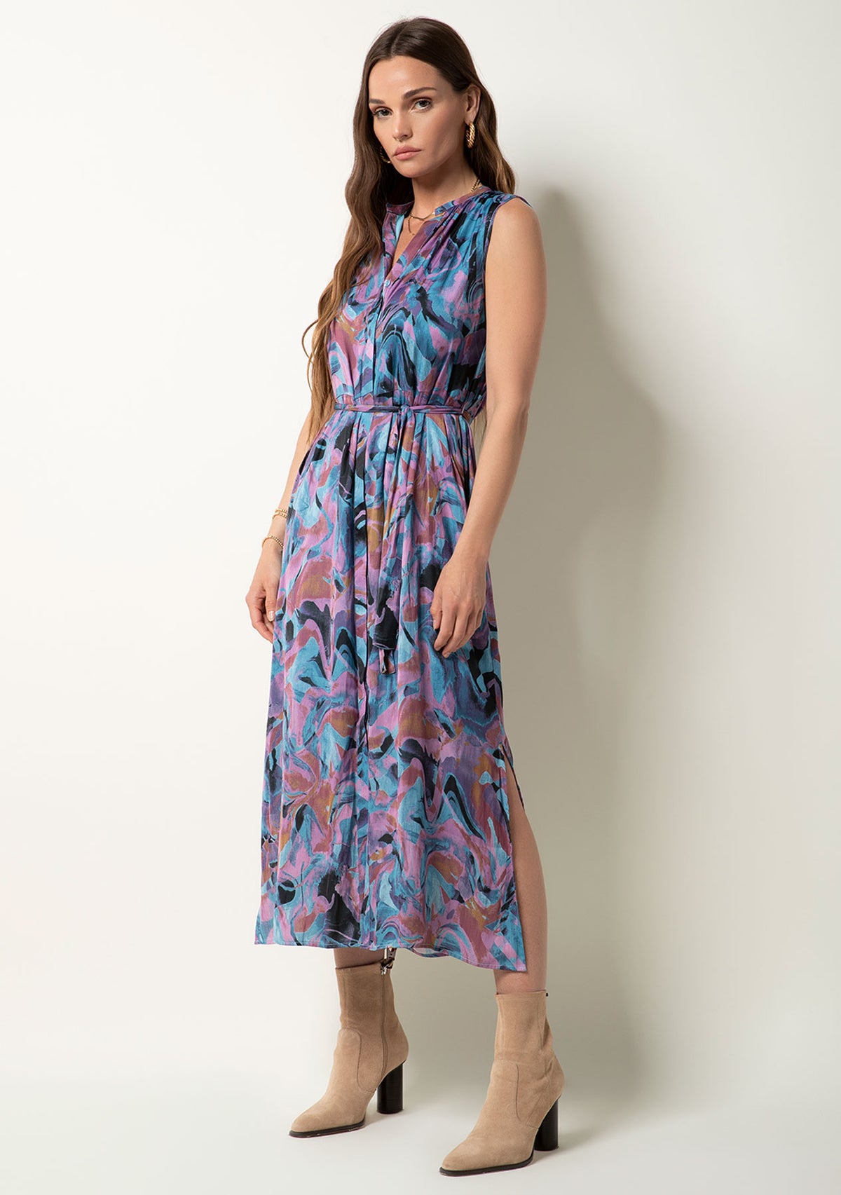 Adya Poly Silk Dress, MARBLED PAINTING M for women
