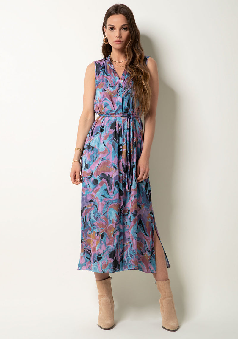 Adya Poly Silk Dress, MARBLED PAINTING M for women